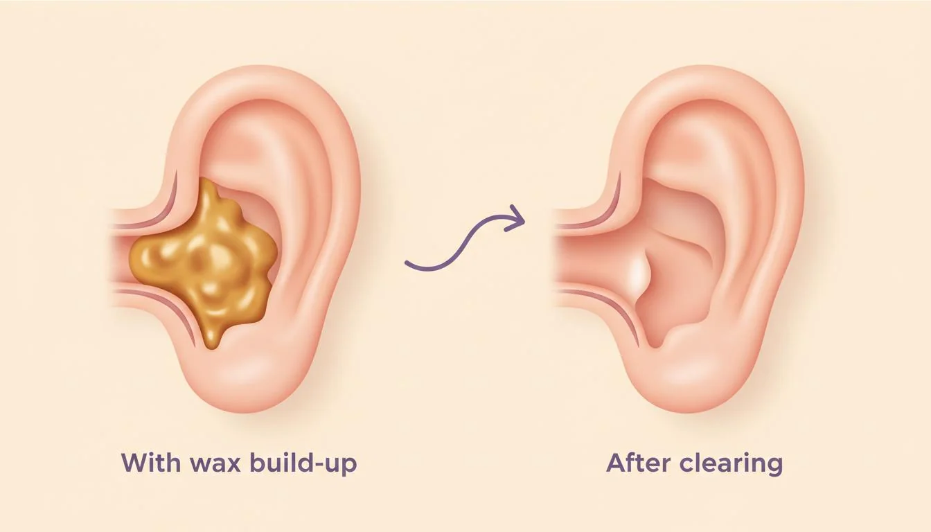 Cross-section of ear showing wax build-up