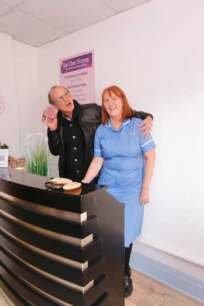 Steve Royle with Susie at reception during the Ear Clear Nurse open day